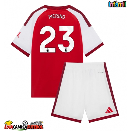 Camisa de Futebol Arsenal Mikel Merino #23 Equipamento Principal Infantil 2026-27 Manga Curta (+ Calças curtas)